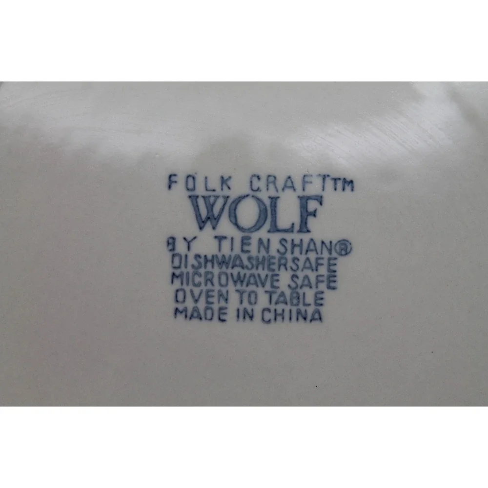 Tienshan Wolf Folkcraft Blue White Dinner Plate and Bowl Set 2-Piece Ceramic
